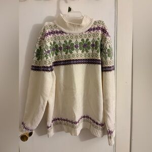 Alfred Dunner Cream and Purple Turtleneck Sweater